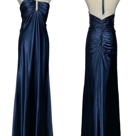 Gorgeous Designer Dark Blue Strapless Rhinestone Gown Maxi Dress Size XL Grande - Picture 16 of 17